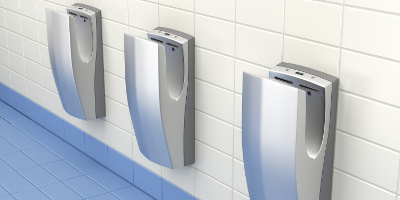 Vertical high speed hand dryers in public washroom